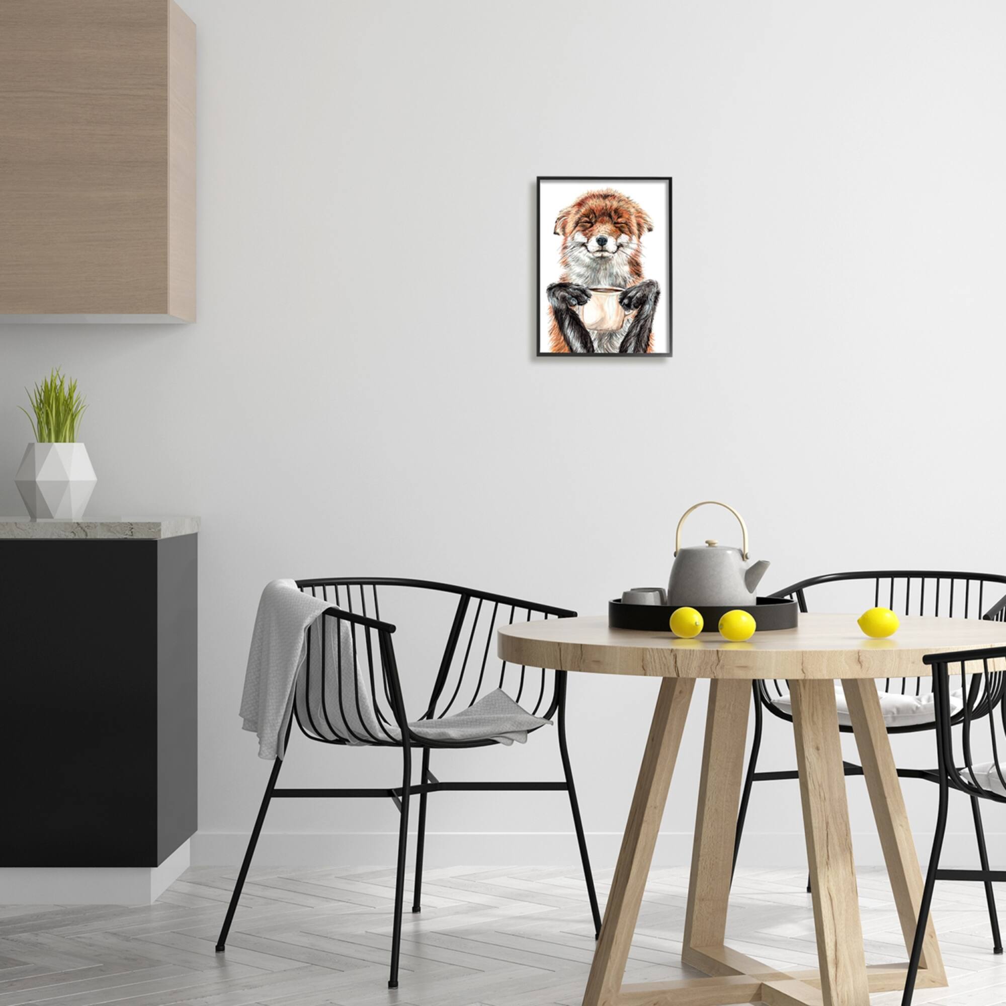 Stupell Industries Happy Fox with Coffee Framed Giclee Art